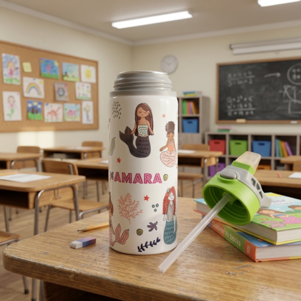 Personalized Mermaid Kids Insulated Water Bottle with Straw Lid
