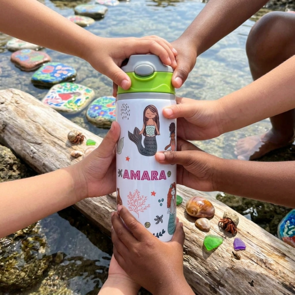Personalized Mermaid Kids Insulated Water Bottle with Straw Lid - Image 4