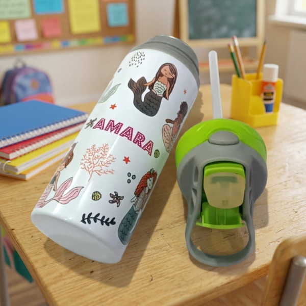 Personalized Mermaid Kids Insulated Water Bottle with Straw Lid - Image 5