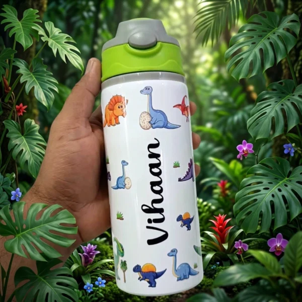 Custom Name Dinosaur Insulated Kids Water Bottle