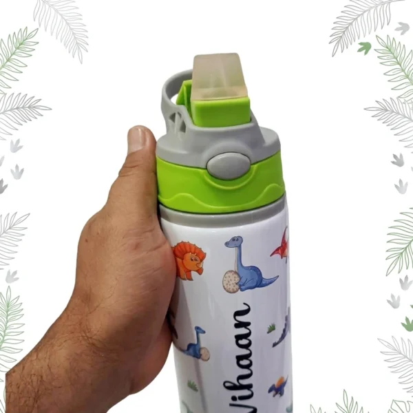Custom Name Dinosaur Insulated Kids Water Bottle - Image 2