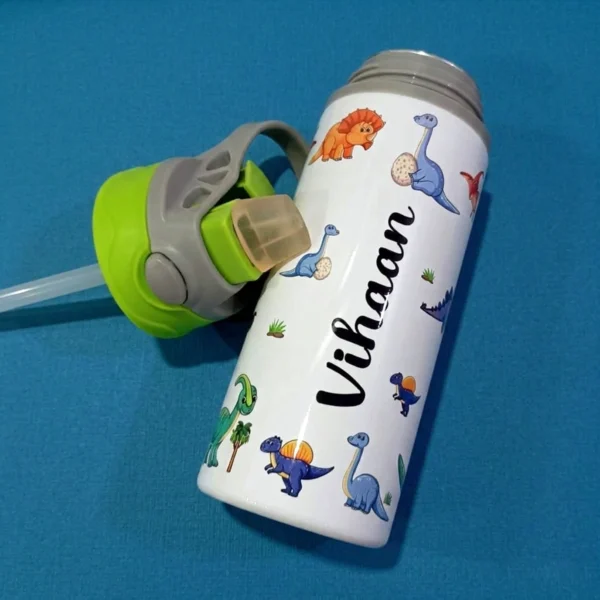 Custom Name Dinosaur Insulated Kids Water Bottle - Image 3