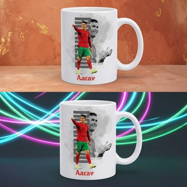 Custom Name Ronaldo Minimalist Collage Style Ceramic Coffee Mug - Image 2