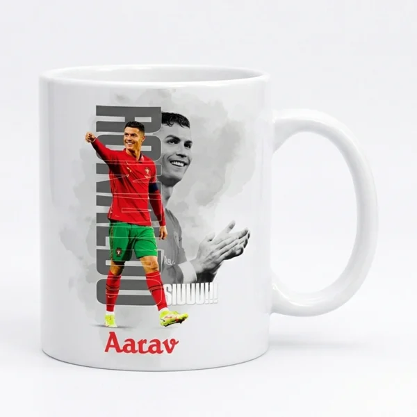 Custom Name Ronaldo Minimalist Collage Style Ceramic Coffee Mug - Image 3