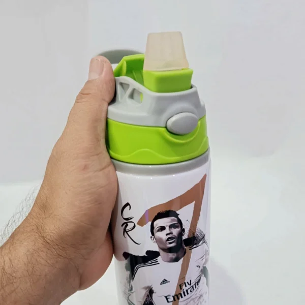 Customized Name Printed with Ronaldo Design Sipper Water Bottle - 650 ML | Football Fans | Kids Water Bottle | Return Gifts - Image 2