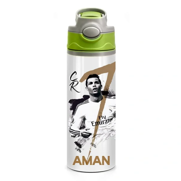 Customized Name Printed with Ronaldo Design Sipper Water Bottle - 650 ML | Football Fans | Kids Water Bottle | Return Gifts