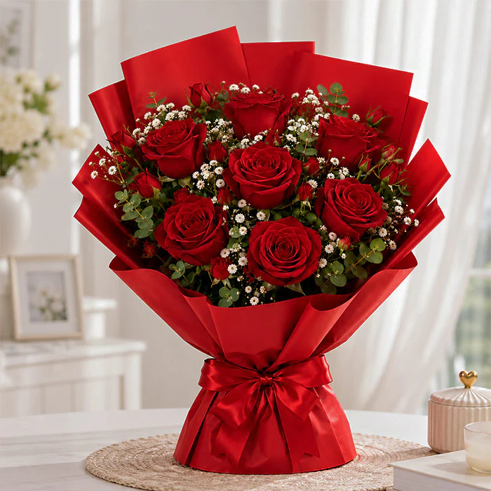 Small-Red-Roses-Bunch_1c573a1e-aeb5-485f-be61-73f96b3f3a33 8 Red Roses Bouquet - Image 1