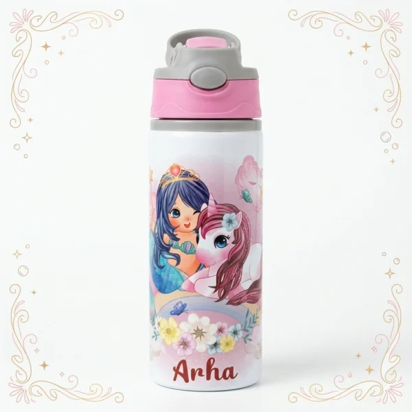 Personalized Mermaid Unicorn Kids Water Bottle - Image 3