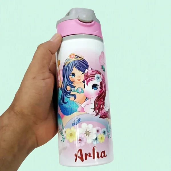 Personalized Mermaid Unicorn Kids Water Bottle - Image 4