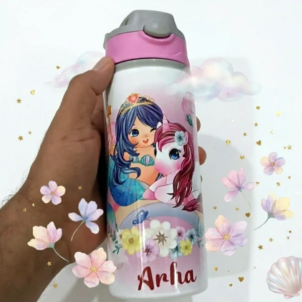 Personalized Mermaid Unicorn Kids Water Bottle - Image 2