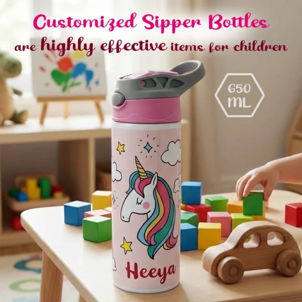 Custom Name Pink Unicorn Printed Kids Stainless Steel Water Bottle - Image 6
