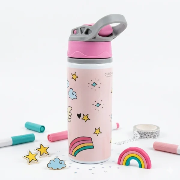 Custom Name Pink Unicorn Printed Kids Stainless Steel Water Bottle - Image 5
