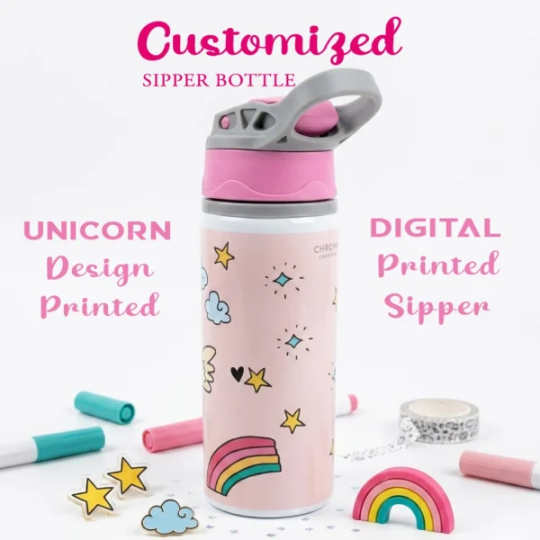 Custom Name Pink Unicorn Printed Kids Stainless Steel Water Bottle - Image 7